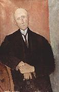Sitzender Mann vor orangem Hintergrund, Amedeo Modigliani